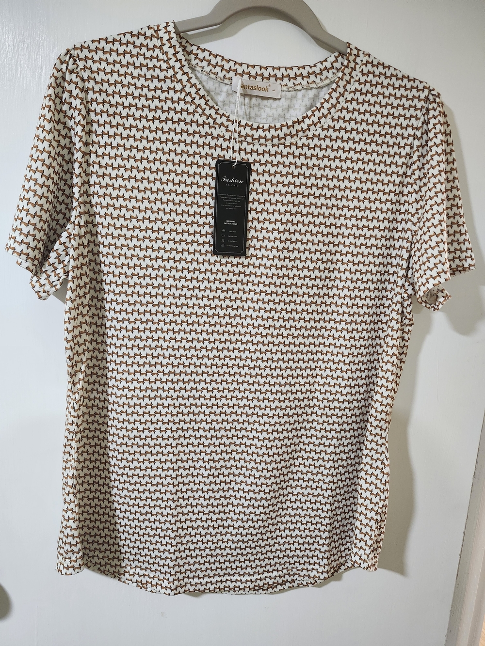 Antaslook Short Sleeve Crewneck Tee in White and Brown